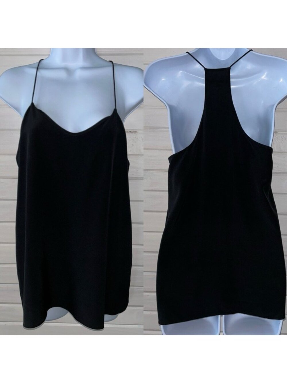 Tibi Sz 2 Eco Silk Halter Cami Black Spaghetti Straps Racerback EUC